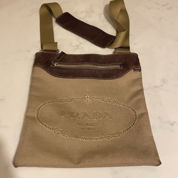 Prada Canapa Brown Jacquard leather messenger bag unisex - Picture 1 of 9